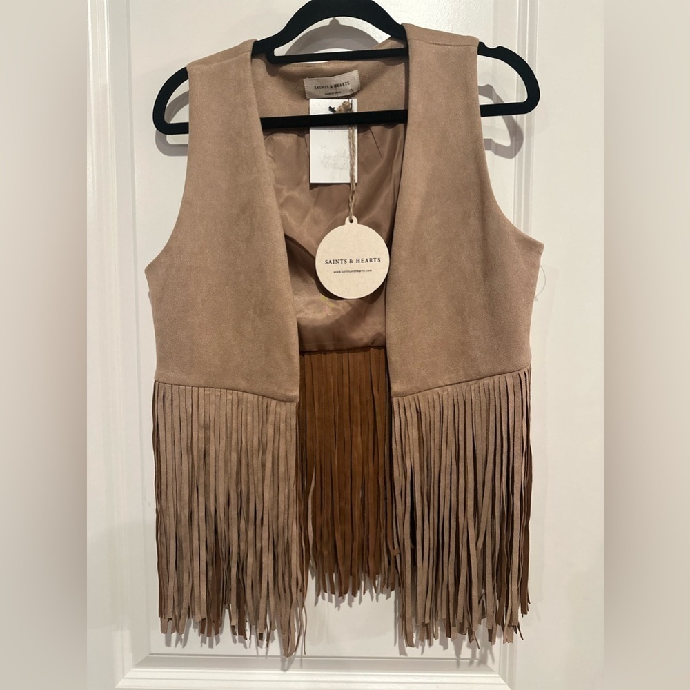 Saints & Hearts Tan Fringe Vest